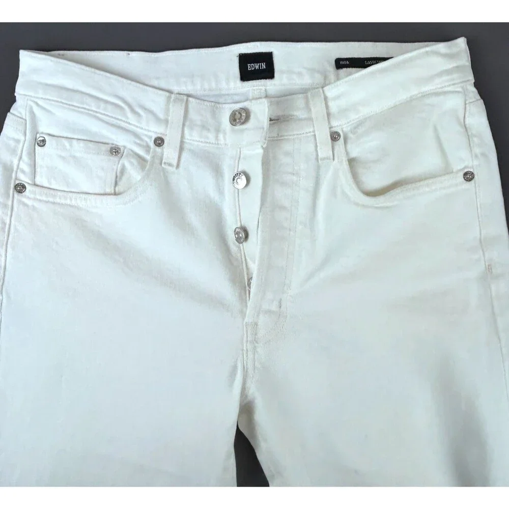 EDWIN Hana Classic Tapered Button Fly 5 Pocket White denim Jeans size 27 - Picture 11 of 12